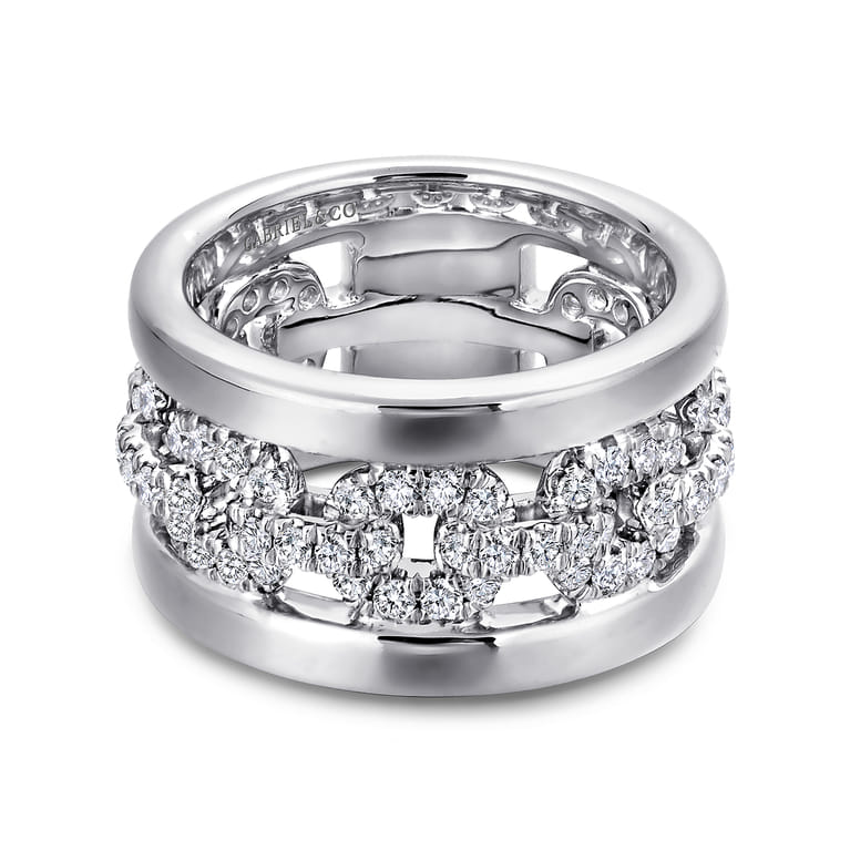 Fancy Wedding Ring in 14k White Gold with Round Natural Diamond at Gabriel & Co. - Shot 1