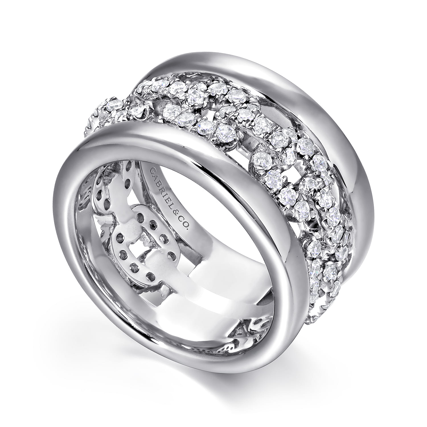 Fancy Wedding Ring in 14k White Gold with Round Natural Diamond at Gabriel & Co. - Shot 3
