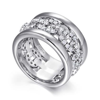 Wide 14K White Gold Fancy Diamond Anniversary Band