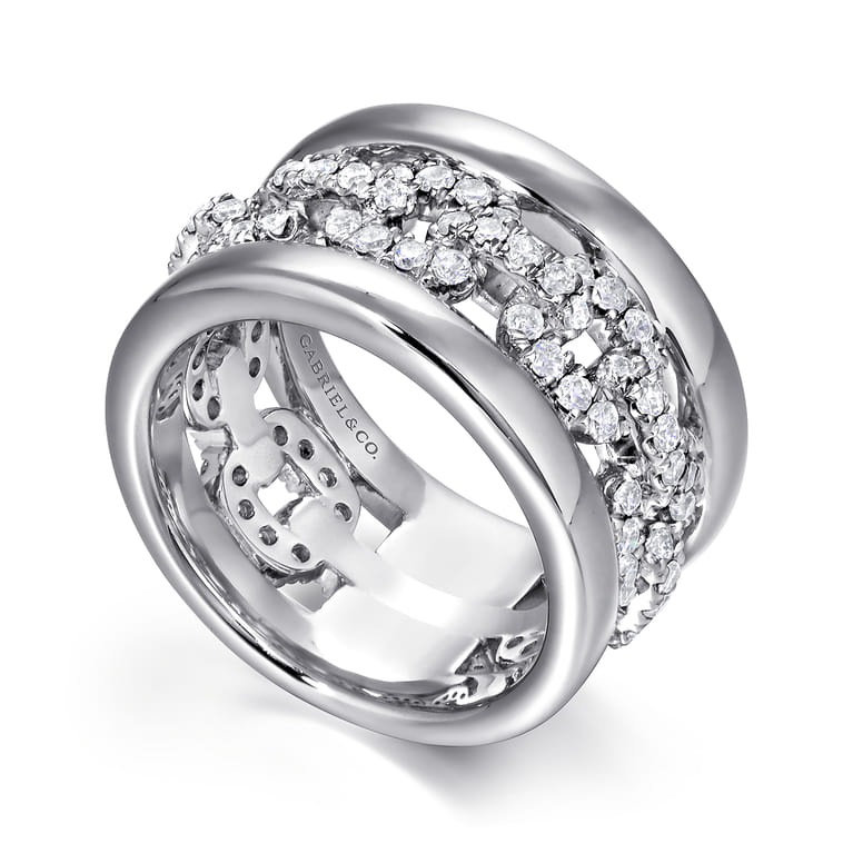 Fancy Wedding Ring in 14k White Gold with Round Natural Diamond at Gabriel & Co. - Shot 3