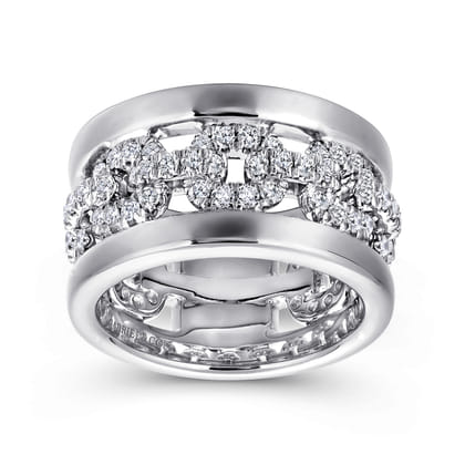 Wide 14K White Gold Fancy Diamond Anniversary Band