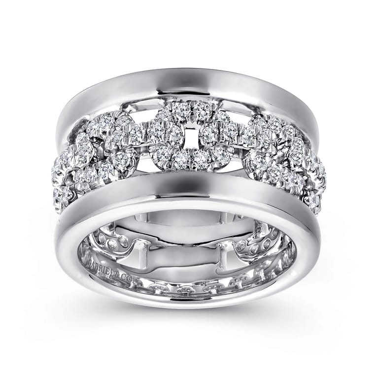 Fancy Wedding Ring in 14k White Gold with Round Natural Diamond at Gabriel & Co. - Shot 4