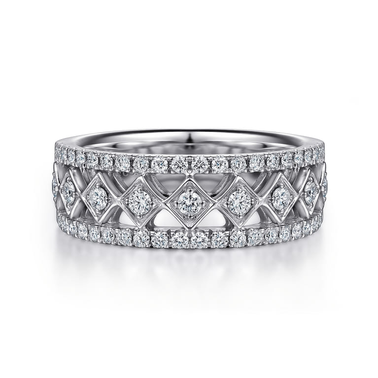 Fancy Wedding Ring in 14k White Gold with Round Natural Diamond at Gabriel & Co. - Shot 1