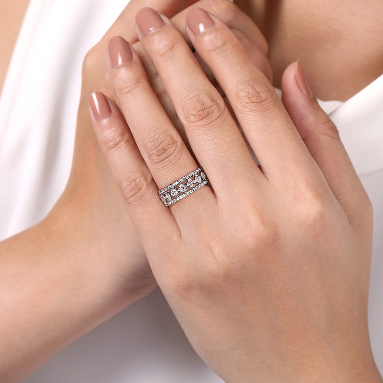 Fancy Wedding Ring in 14k White Gold with Round Natural Diamond at Gabriel & Co. - Shot 5