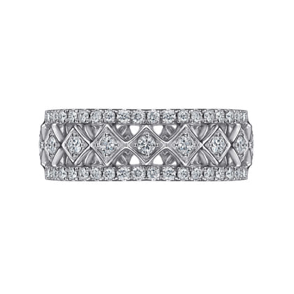 Wide 14K White Gold Geometric Diamond Anniversary Band