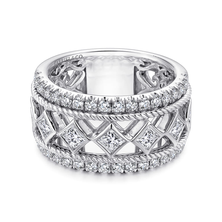 Fancy Wedding Ring in 14k White Gold with Princess Cut Natural Diamond at Gabriel & Co. - Shot 1