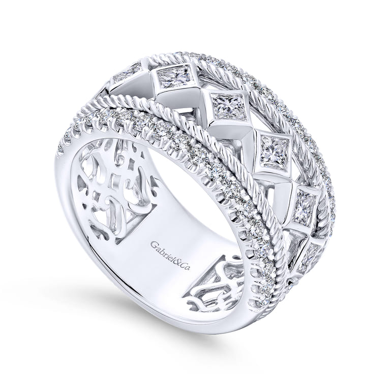 Fancy Wedding Ring in 14k White Gold with Princess Cut Natural Diamond at Gabriel & Co. - Shot 3