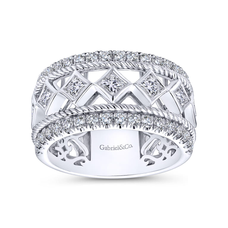 Fancy Wedding Ring in 14k White Gold with Princess Cut Natural Diamond at Gabriel & Co. - Shot 4