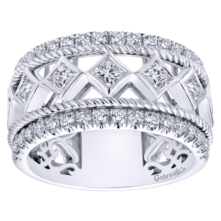 Fancy Wedding Ring in 14k White Gold with Princess Cut Natural Diamond at Gabriel & Co. - Shot 5