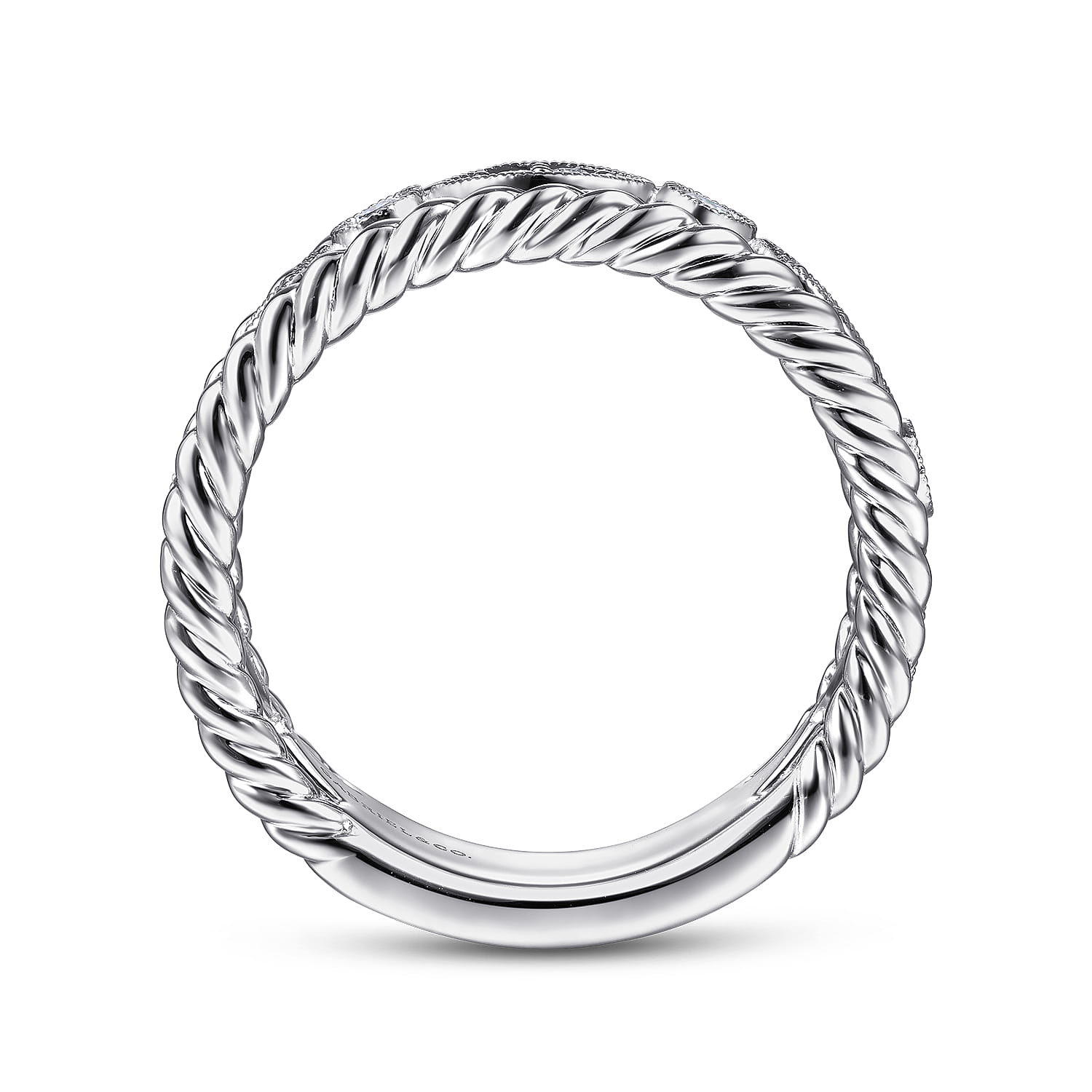 Fancy Wedding Ring in 14k White Gold with Round Natural Diamond at Gabriel & Co. - Shot 2