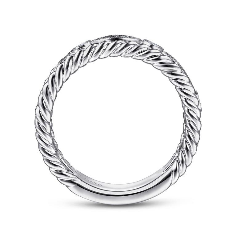 Fancy Wedding Ring in 14k White Gold with Round Natural Diamond at Gabriel & Co. - Shot 2