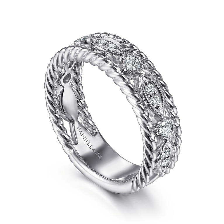 Fancy Wedding Ring in 14k White Gold with Round Natural Diamond at Gabriel & Co. - Shot 3