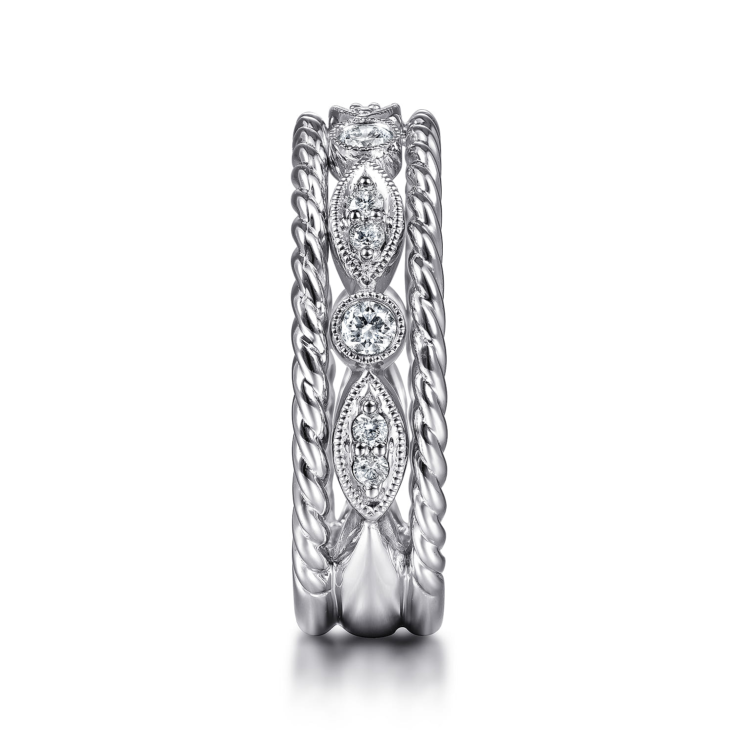 Fancy Wedding Ring in 14k White Gold with Round Natural Diamond at Gabriel & Co. - Shot 4