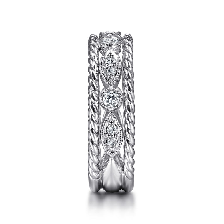 Fancy Wedding Ring in 14k White Gold with Round Natural Diamond at Gabriel & Co. - Shot 4