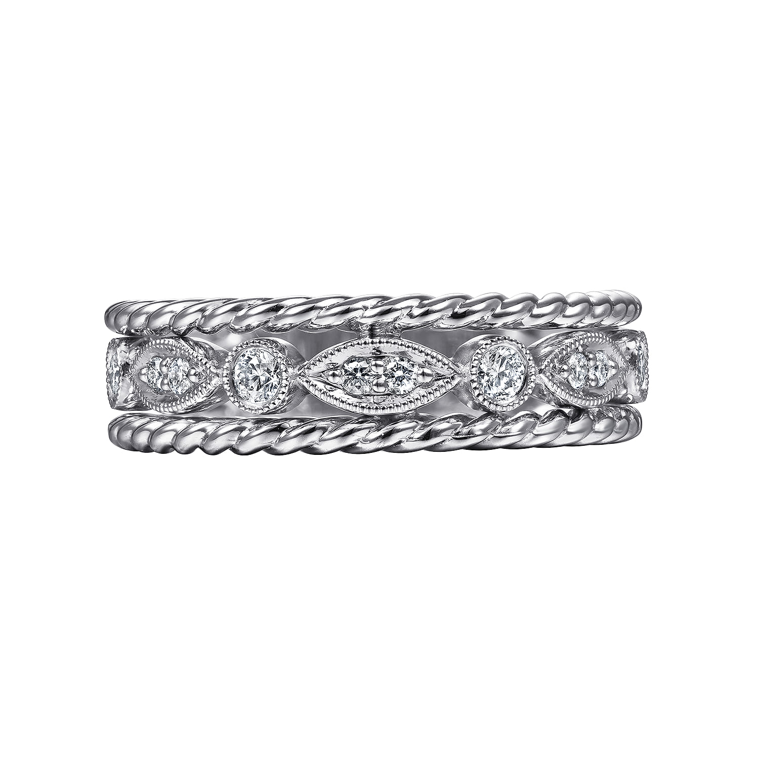 Fancy Wedding Ring in 14k White Gold with Round Natural Diamond at Gabriel & Co. - Shot 6