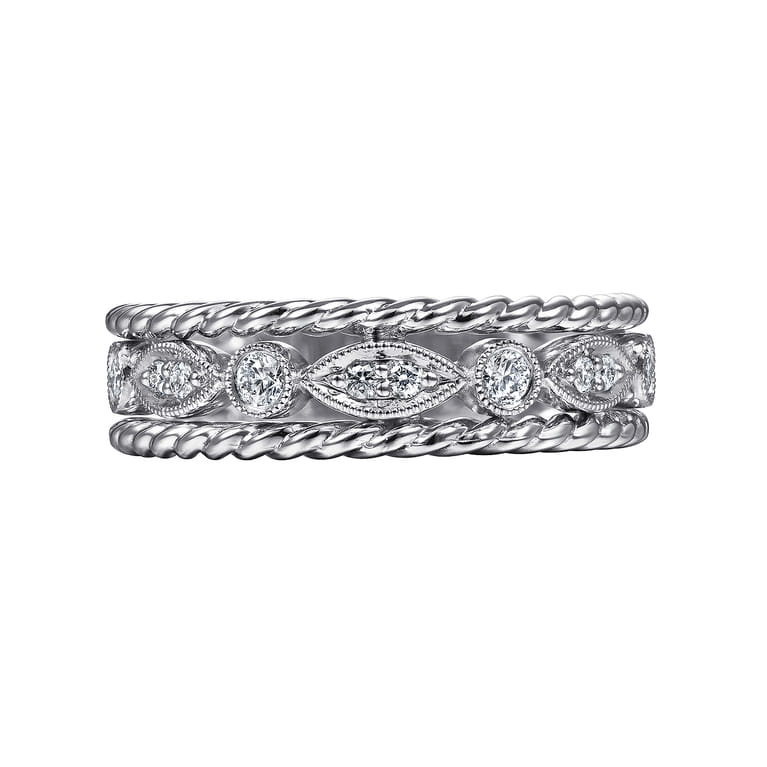 Fancy Wedding Ring in 14k White Gold with Round Natural Diamond at Gabriel & Co. - Shot 6