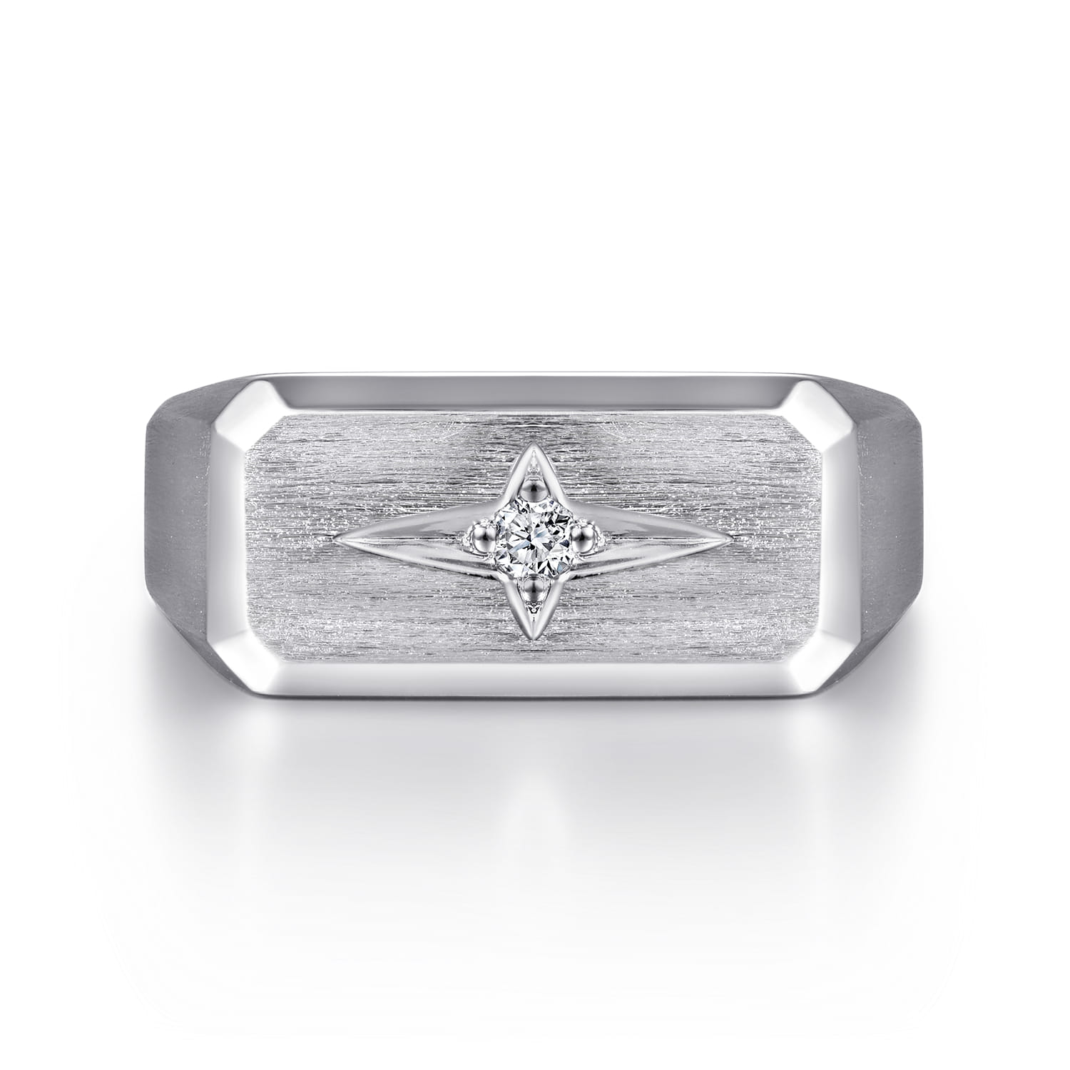 Wide 14K White Gold North Star Ring in Satin Finish - 0.06 ct - Shot 1