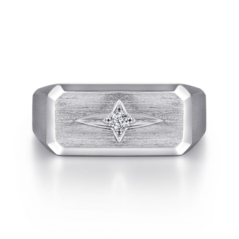 Wide 14K White Gold North Star Ring in Satin Finish - 0.06 ct - Shot 1