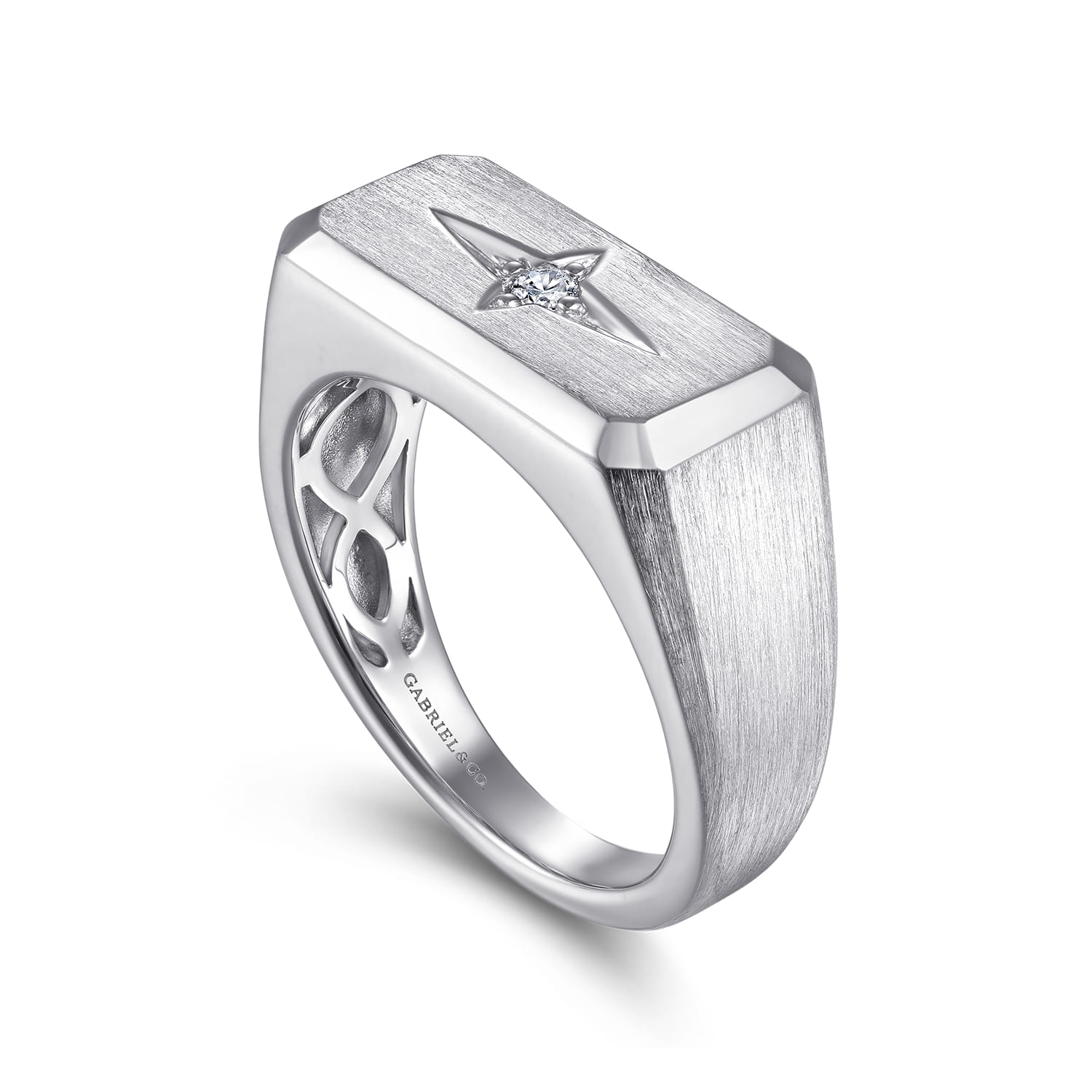 Wide 14K White Gold North Star Ring in Satin Finish - 0.06 ct - Shot 3