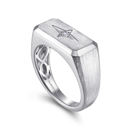 Wide 14K White Gold North Star Ring in Satin Finish