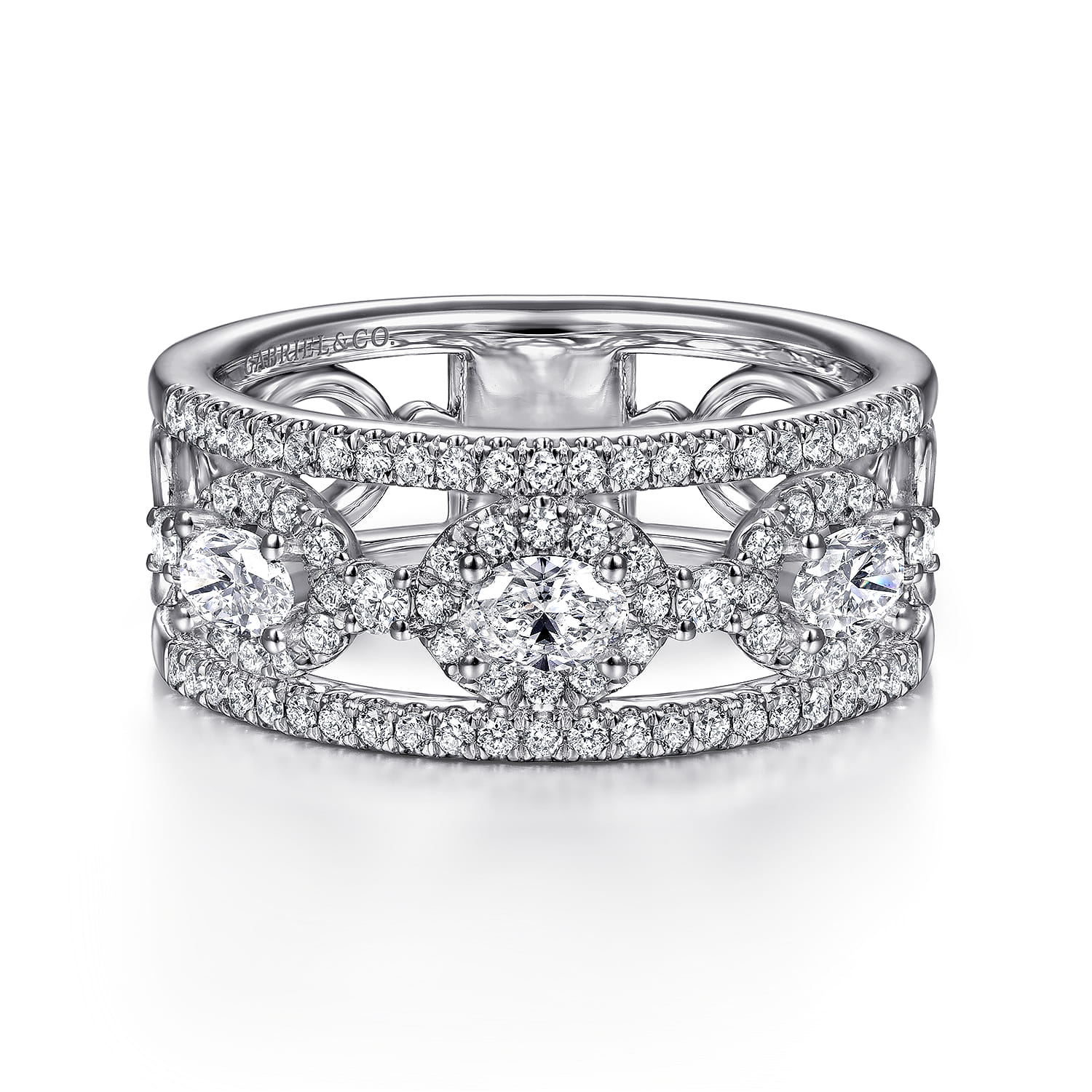 Fancy Wedding Ring in 14k White Gold with Oval Natural Diamond at Gabriel & Co. - Shot 1