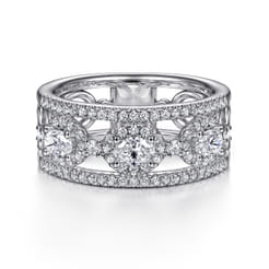 Wide 14K White Gold Oval and Round Diamond Anniversary Band