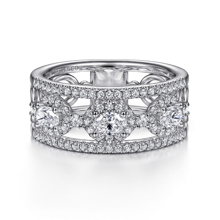 Fancy Wedding Ring in 14k White Gold with Oval Natural Diamond at Gabriel & Co. - Shot 1