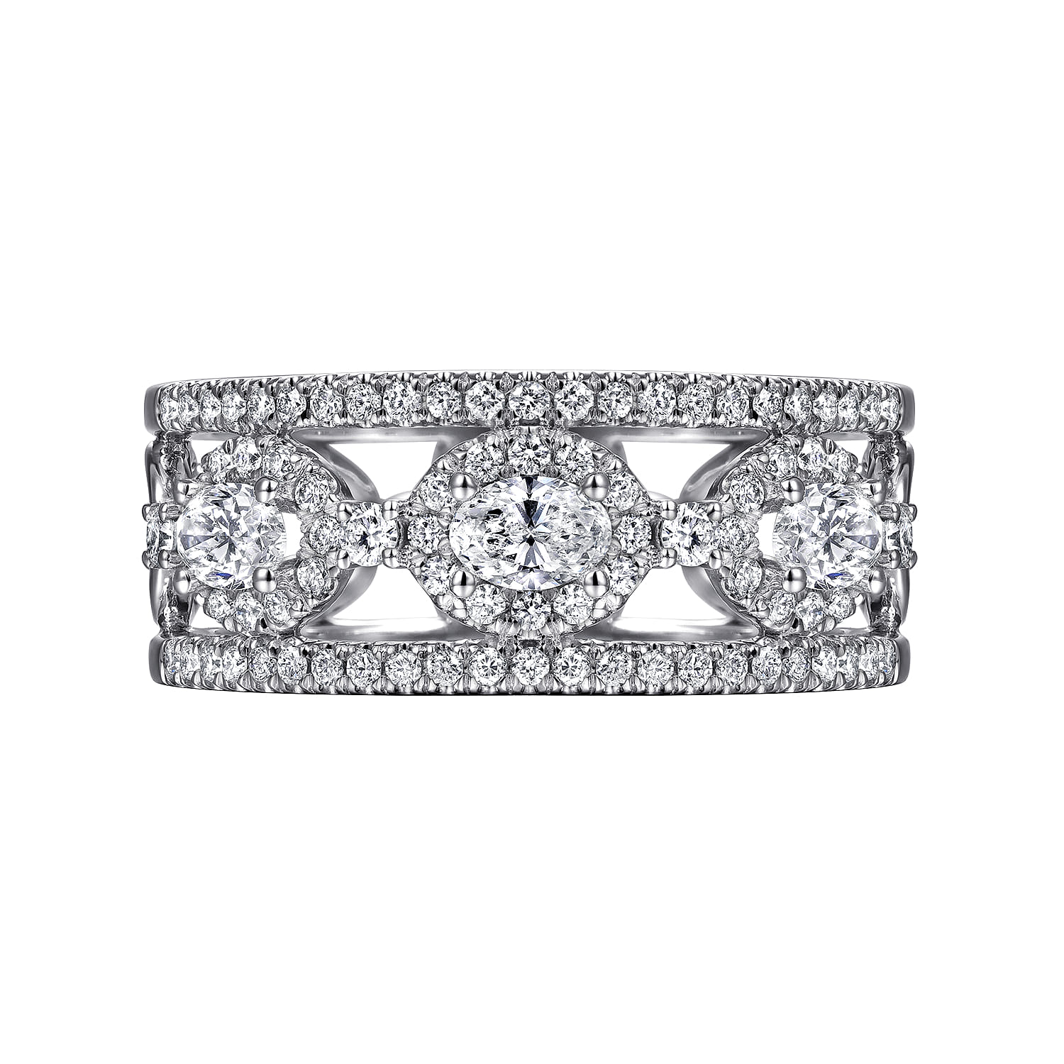 Fancy Wedding Ring in 14k White Gold with Oval Natural Diamond at Gabriel & Co. - Shot 6