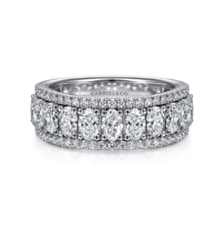 Wide 14K White Gold Oval and Round Diamond Anniversary Band