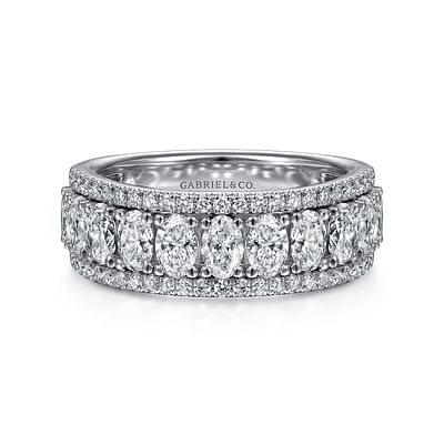 Wide 14K White Gold Oval and Round Diamond Anniversary Band