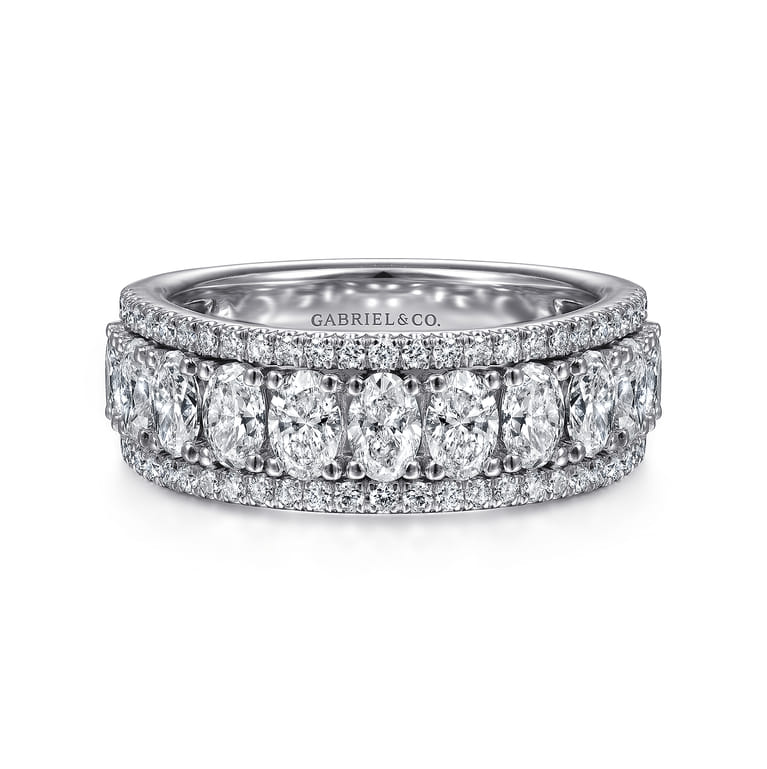 Fancy Wedding Ring in 14k White Gold with Oval Natural Diamond at Gabriel & Co. - Shot 1