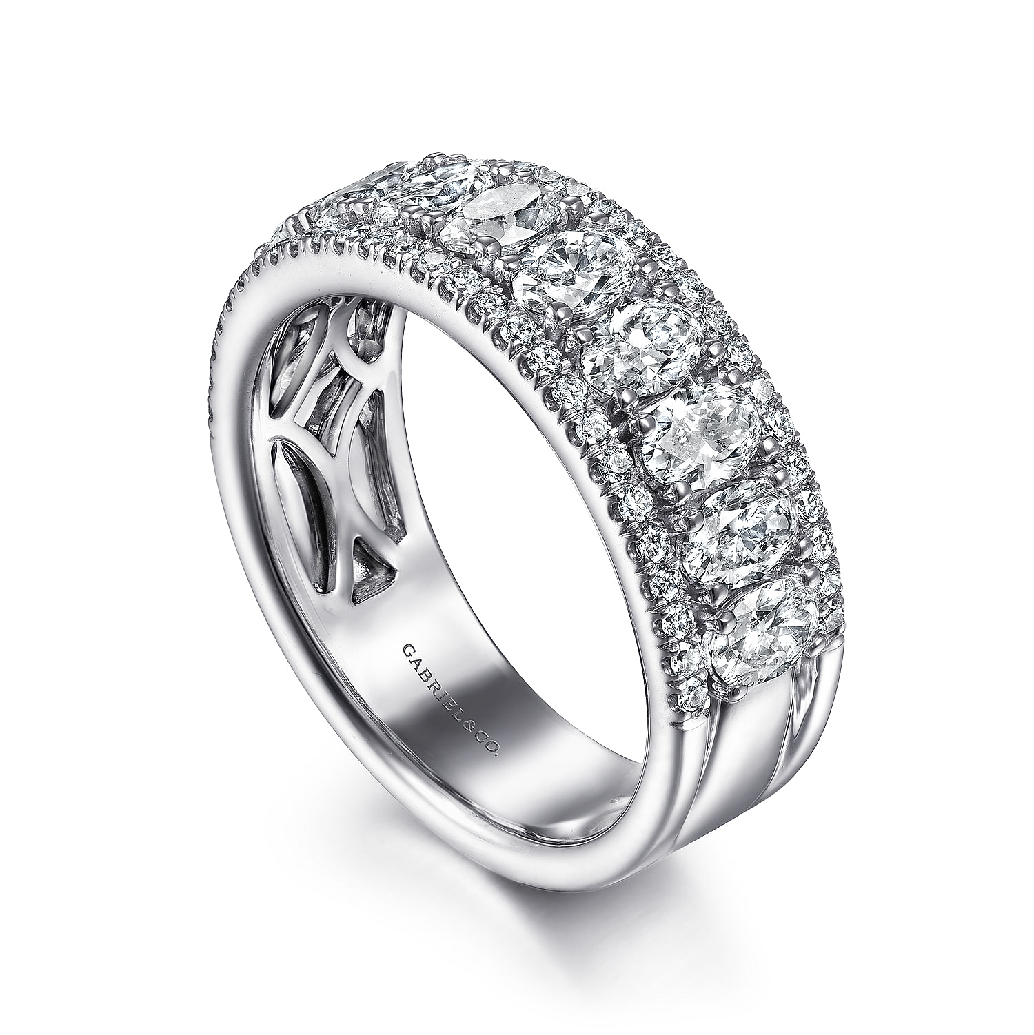 Wide 14K White Gold Oval and Round Diamond Anniversary Band