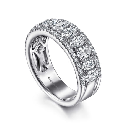Wide 14K White Gold Oval and Round Diamond Anniversary Band