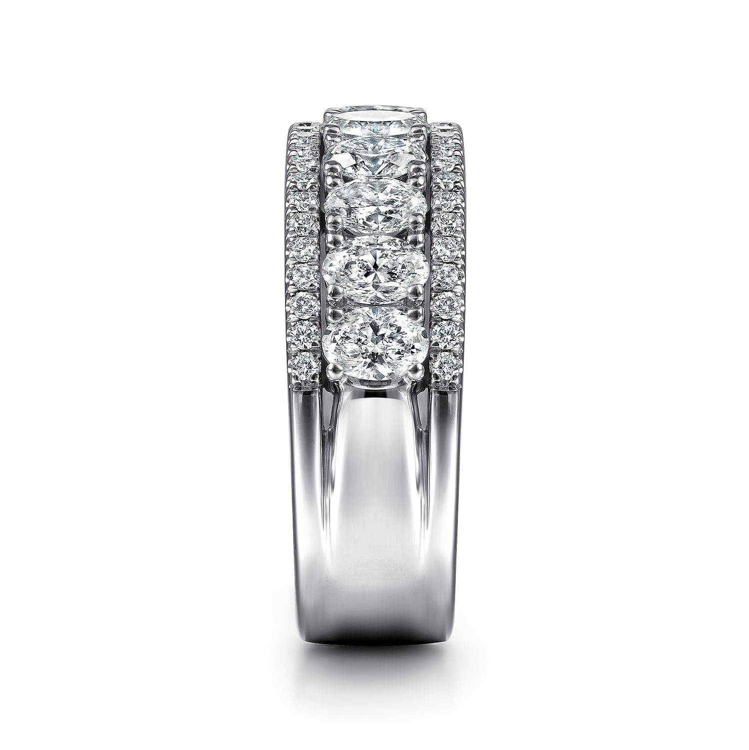 Wide 14K White Gold Oval and Round Diamond Anniversary Band