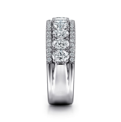 Wide 14K White Gold Oval and Round Diamond Anniversary Band