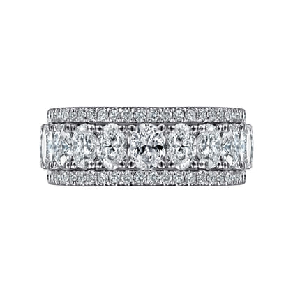 Wide 14K White Gold Oval and Round Diamond Anniversary Band