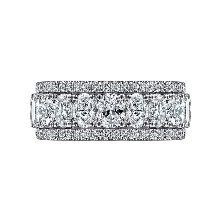 Wide 14K White Gold Oval and Round Diamond Anniversary Band