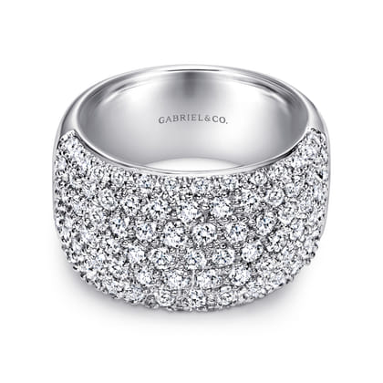 Wide 14K White Gold Pave Diamond Anniversary Band