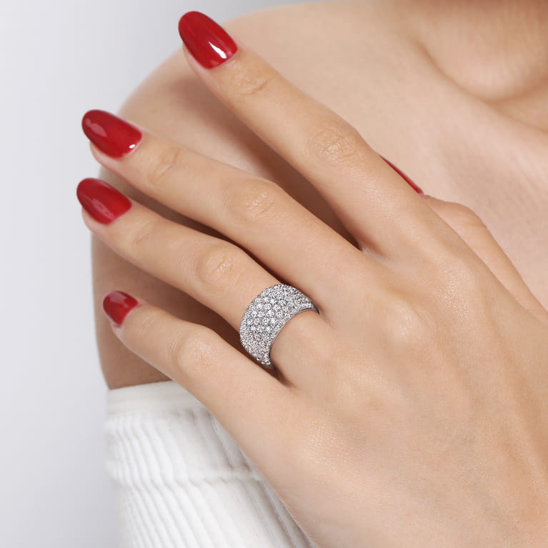 Fancy Wedding Ring in 14k White Gold with Round Natural Diamond at Gabriel & Co. - Shot 5