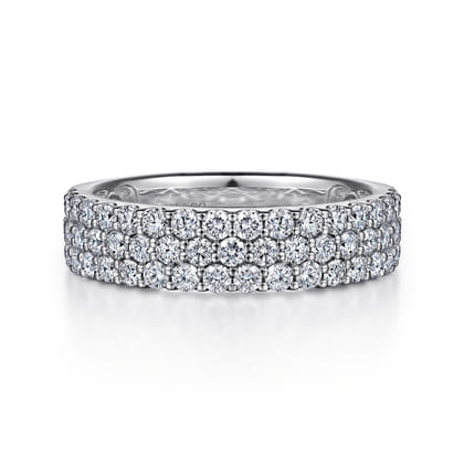Wide 14K White Gold Prong Set Diamond Anniversary Band