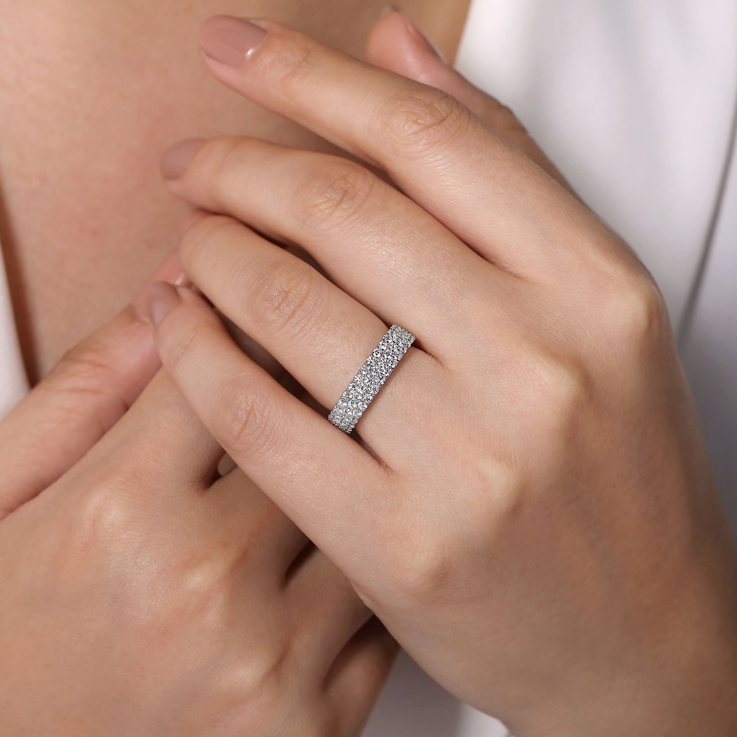 Fancy Wedding Ring in 14k White Gold with Round Natural Diamond at Gabriel & Co. - Shot 5