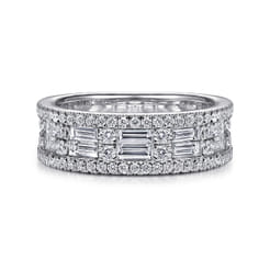 Wide 14K White Gold Round and Baguette Diamond Anniversary Band
