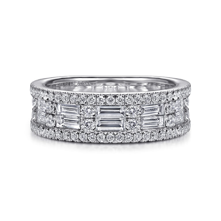 Fancy Wedding Ring in 14k White Gold with Baguette Natural Diamond at Gabriel & Co. - Shot 1