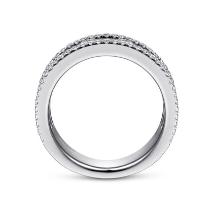 Wide 14K White Gold Round and Baguette Diamond Anniversary Band