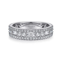 Wide 14K White Gold Round and Baguette Diamond Anniversary Band