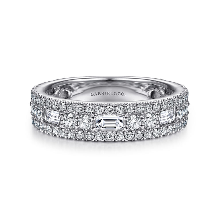 Fancy Wedding Ring in 14k White Gold with Baguette Natural Diamond at Gabriel & Co. - Shot 1