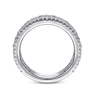 Wide 14K White Gold Round and Baguette Diamond Anniversary Band