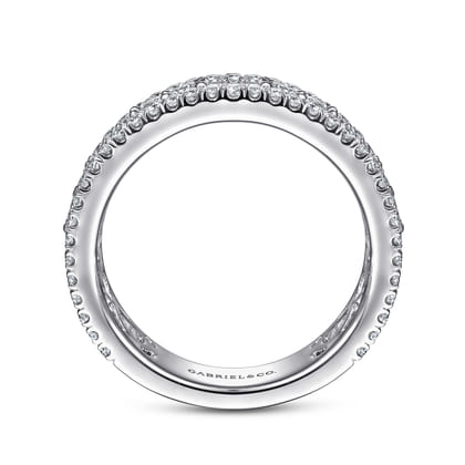 Wide 14K White Gold Round and Baguette Diamond Anniversary Band