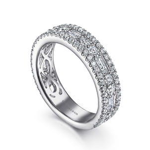 Wide 14K White Gold Round and Baguette Diamond Anniversary Band