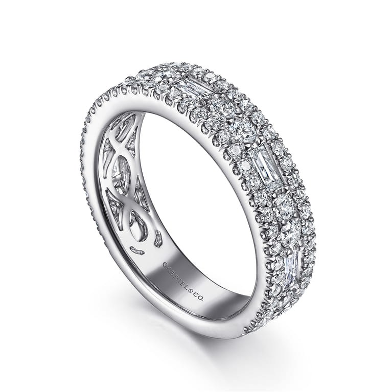 Fancy Wedding Ring in 14k White Gold with Baguette Natural Diamond at Gabriel & Co. - Shot 3